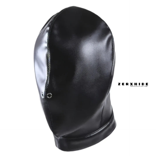 Side profile of ZERXHIDE Premium Leather Hood in matte cowhide featuring breathable side eyelets.