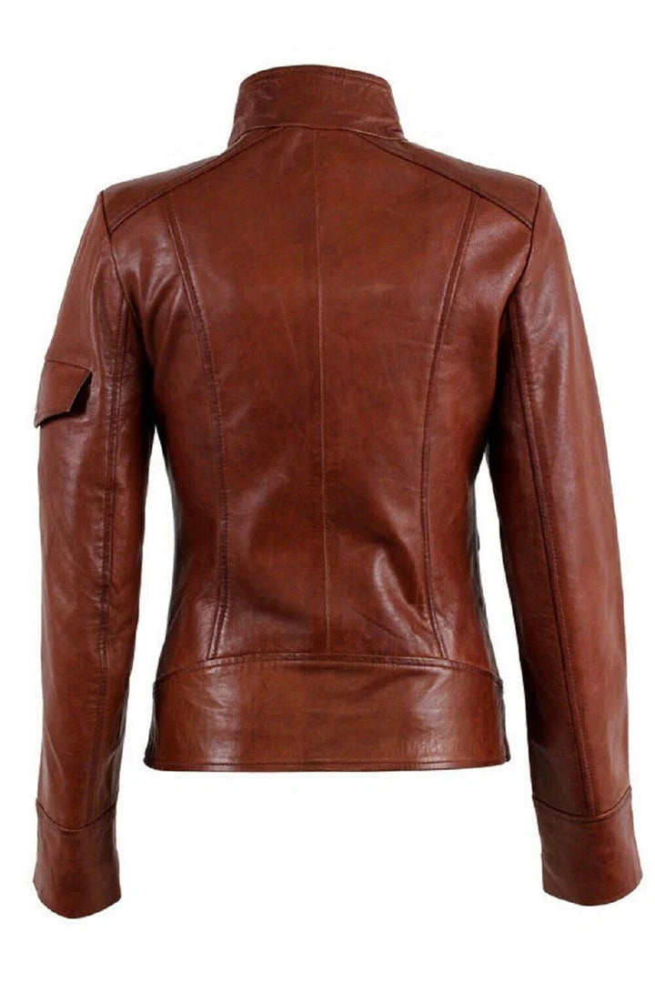 Brown leather jacket on a white background