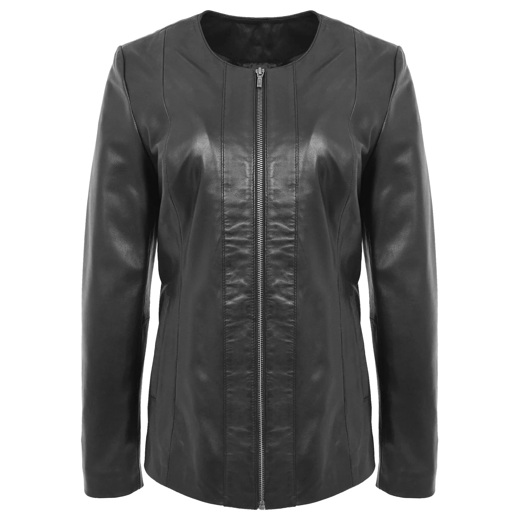 Black leather jacket on a white background