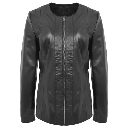 Black leather jacket on a white background