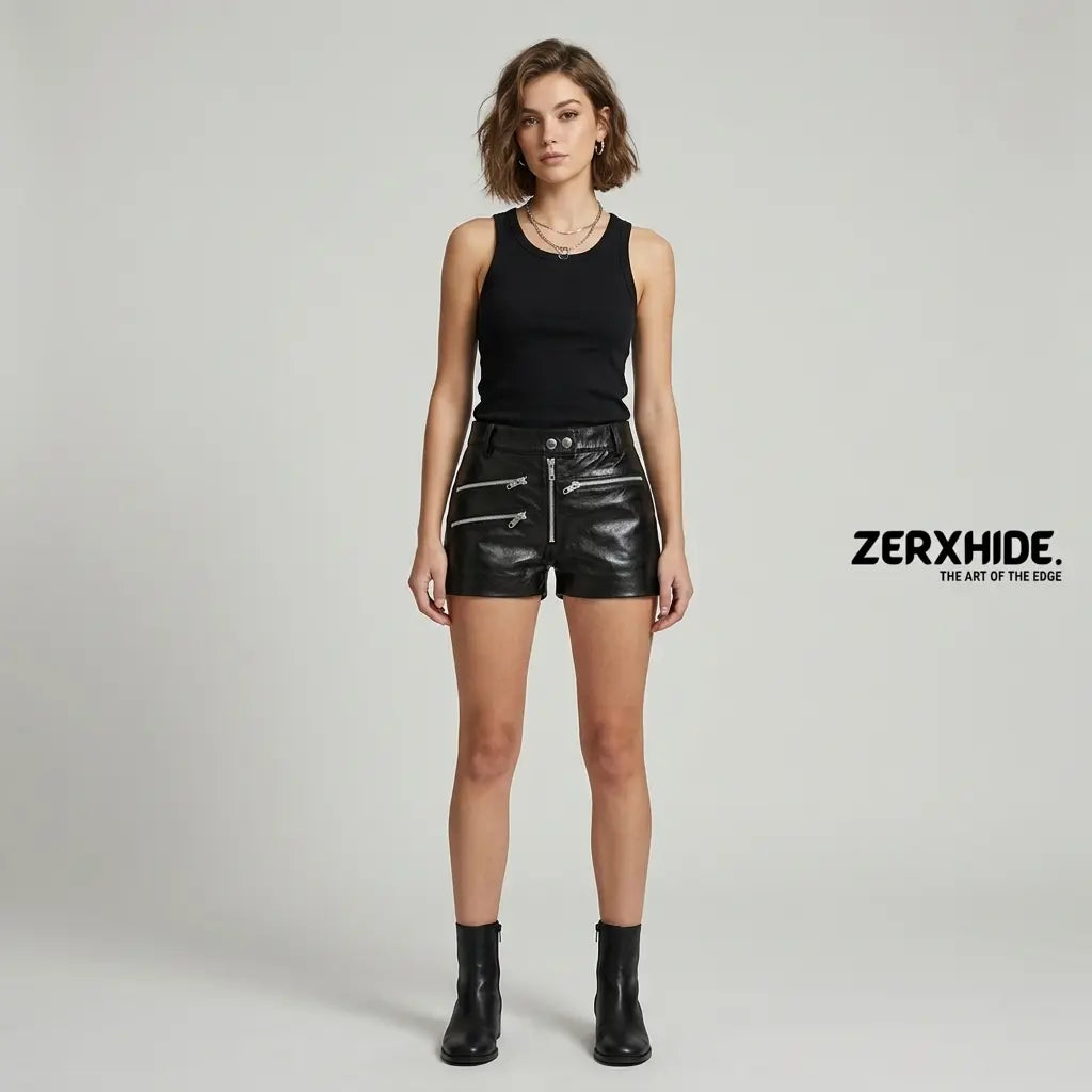 Women’s Multi-Zip Leather Shorts – Moto Streetwear ZerxHide