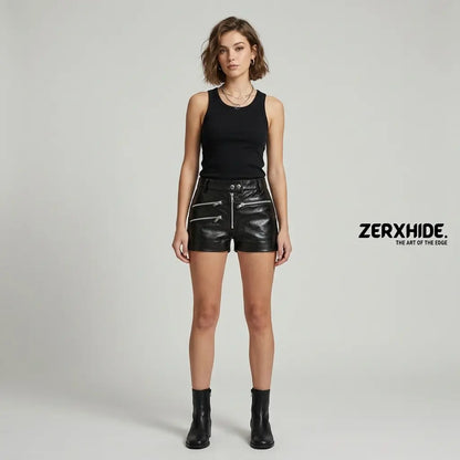 Women’s Multi-Zip Leather Shorts – Moto Streetwear ZerxHide