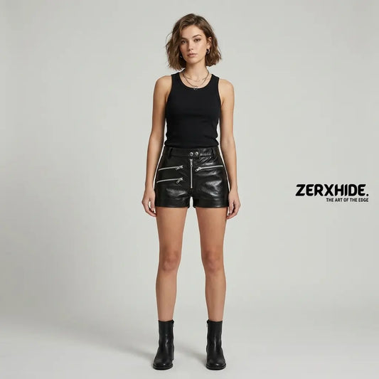 Women’s Multi-Zip Leather Shorts – Moto Streetwear ZerxHide