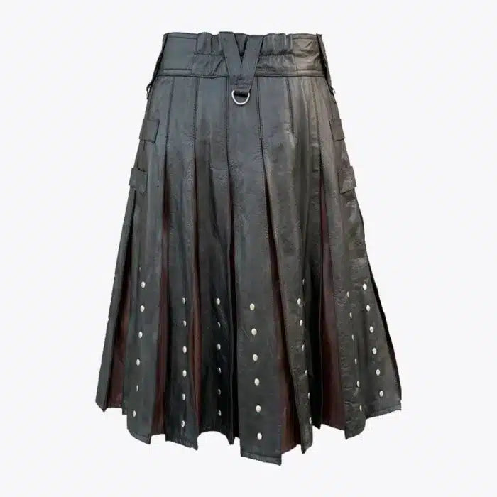Black leather skirt with silver studs on a white background