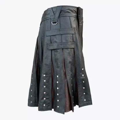 Black leather kilt with silver buttons on a white background
