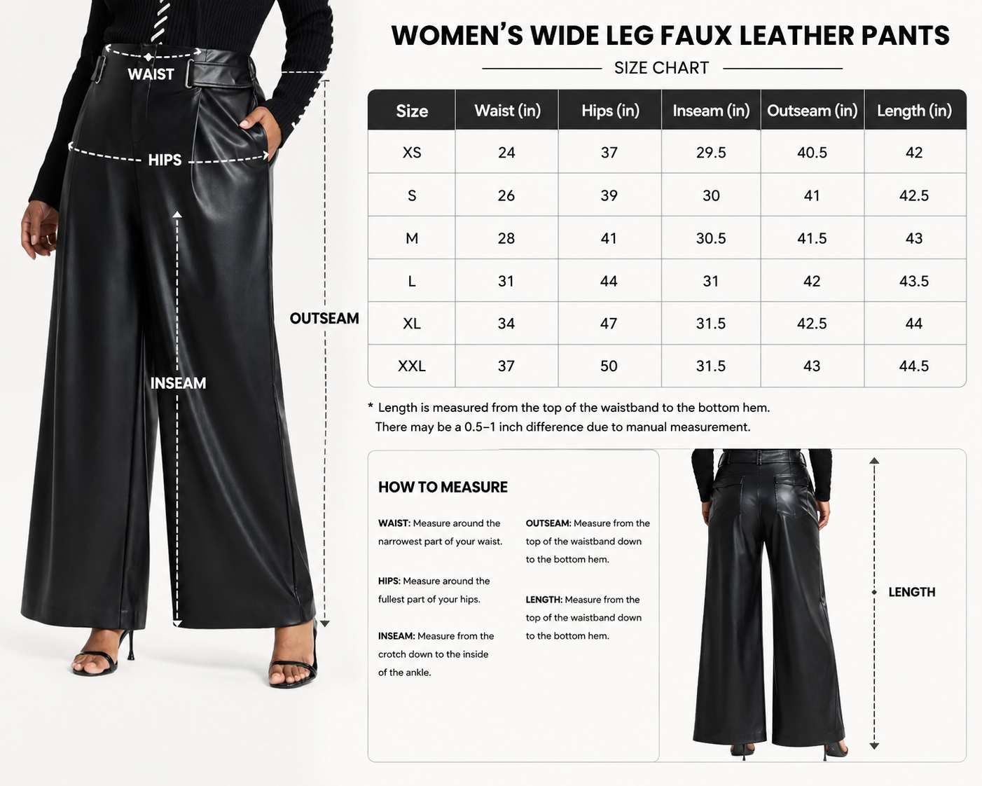 ZERXHIDE Women's Black Leather Wide Leg Belted Pants – High Waist D-Ring Belt with Front Pleat in Black ZerxHide