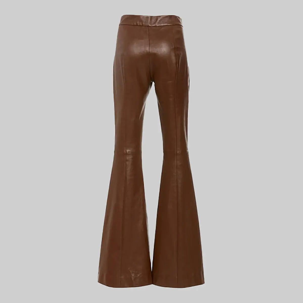 ZERXHIDE Women's Brown Leather Flared Pants – High Waist Bell-Bottom with Seam Panel in Chocolate Brown ZerxHide