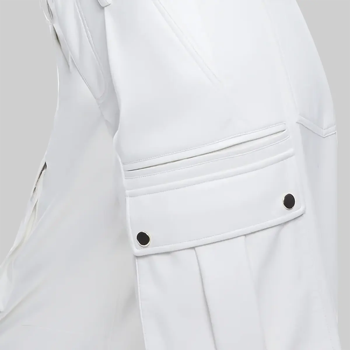 ZERXHIDE Women's White Leather Wide Leg Cargo Pants – Eight-Pocket High Waist Button-Zip Fly ZerxHide