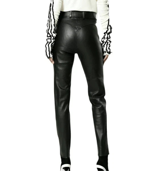ZERXHIDE Maxine Women's Black Leather Slim Fit Pants – Six-Pocket High Waist Zip-Front ZerxHide