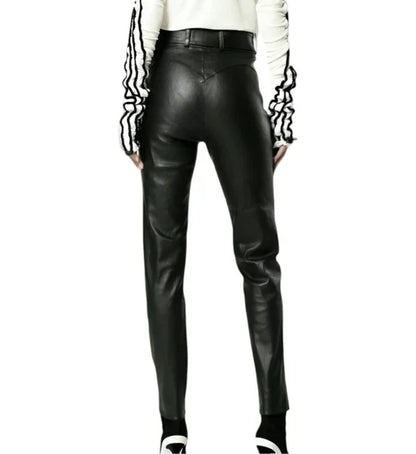 ZERXHIDE Maxine Women's Black Leather Slim Fit Pants – Six-Pocket High Waist Zip-Front ZerxHide