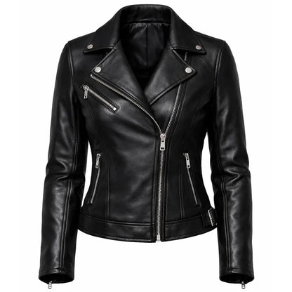 Black leather jacket with zippers on a white background