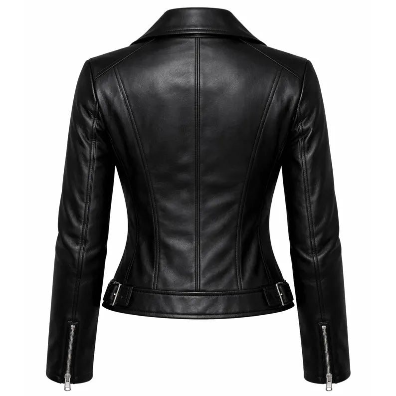 Black leather jacket on a white background