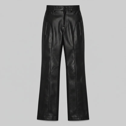 ZERXHIDE Maxine Women's Black Leather Flare Pants – Six-Pocket High Waist with Dual Ankle Zip ZerxHide