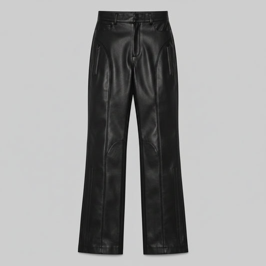 ZERXHIDE Maxine Women's Black Leather Flare Pants – Six-Pocket High Waist with Dual Ankle Zip ZerxHide