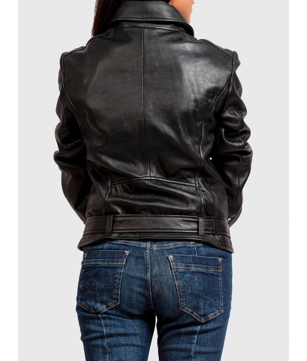 ZERXHIDE Women's Biker Leather Jacket – Classic Black ZerxHide