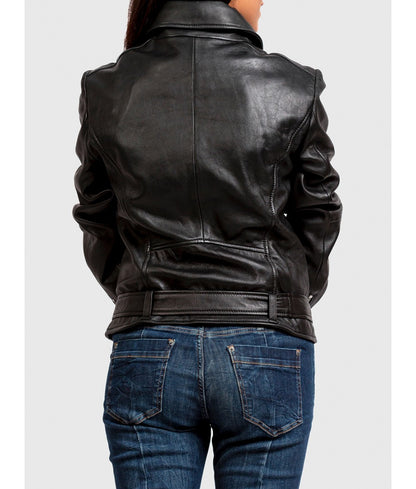 ZERXHIDE Women's Biker Leather Jacket – Classic Black ZerxHide