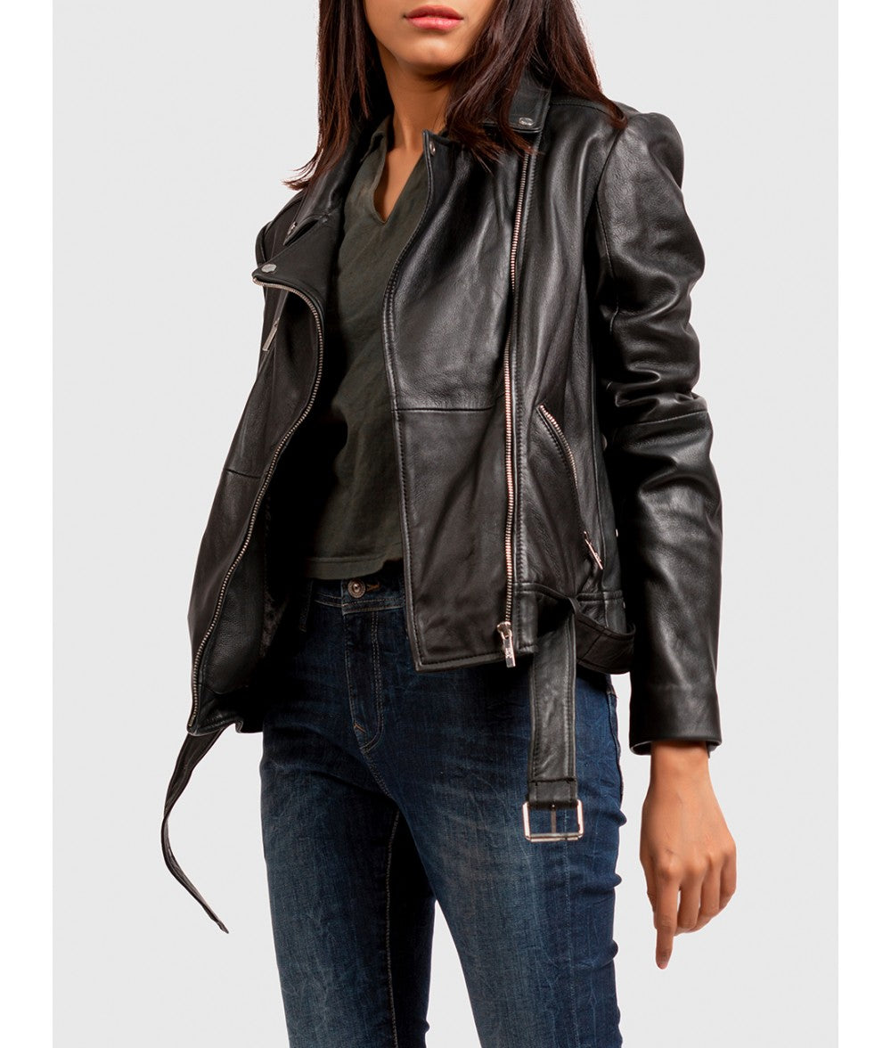 ZERXHIDE Women's Biker Leather Jacket – Classic Black ZerxHide