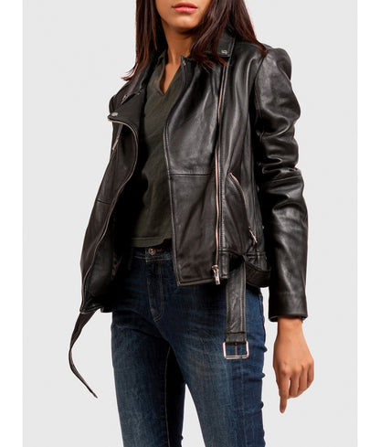ZERXHIDE Women's Biker Leather Jacket – Classic Black ZerxHide