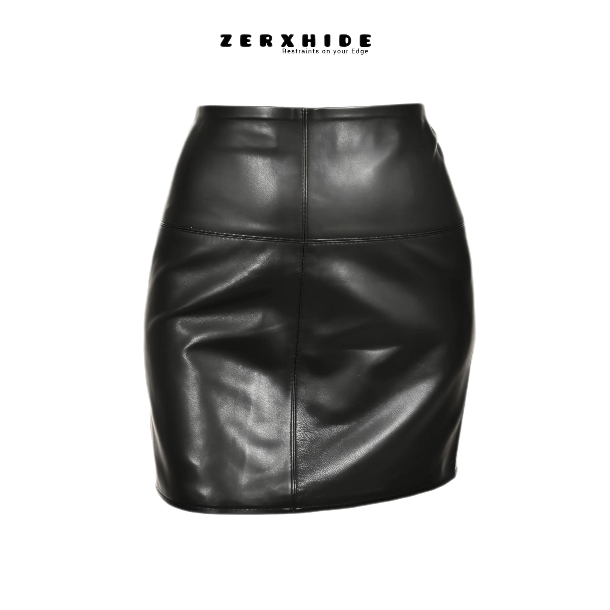 ZERXHIDE Black Leather Fitted Skirt — High-Waisted Leather Pencil Mini ZerxHide