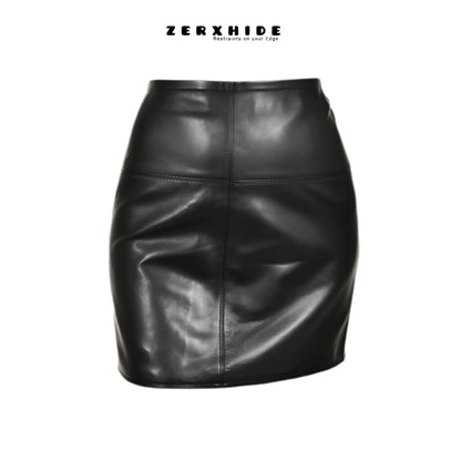 ZERXHIDE Black Leather Fitted Skirt — High-Waisted Leather Pencil Mini ZerxHide