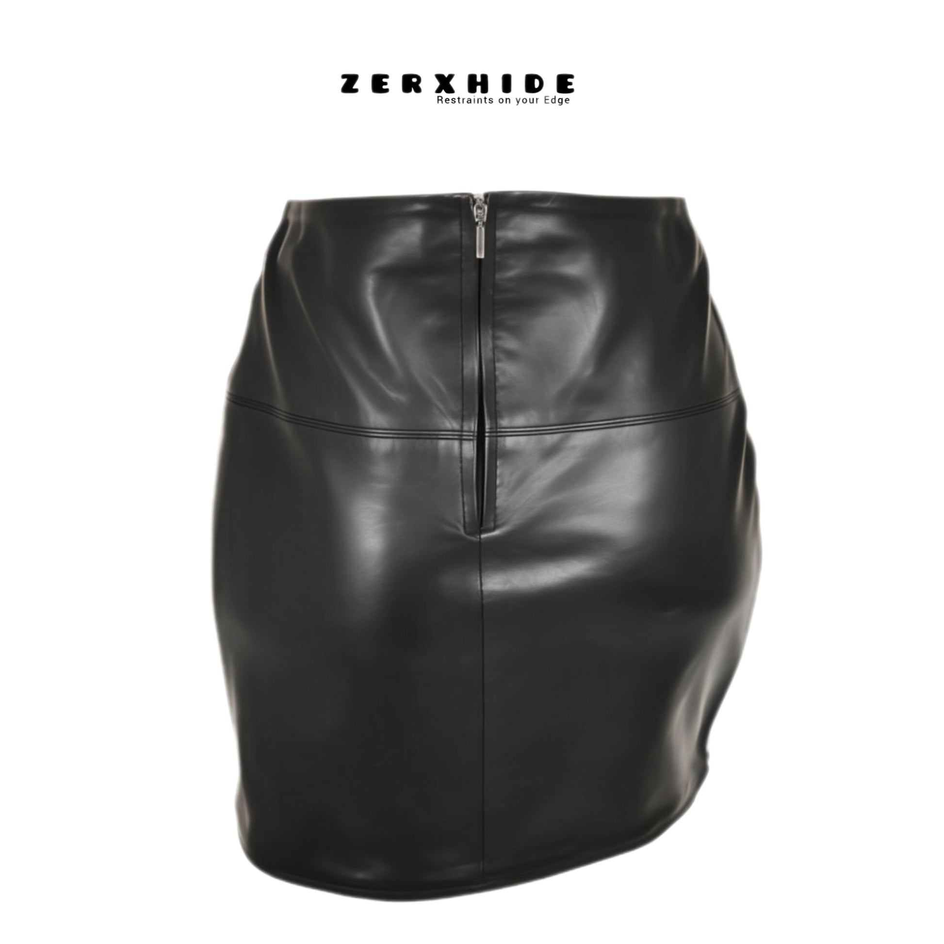ZERXHIDE Black Leather Fitted Skirt — High-Waisted Leather Pencil Mini ZerxHide