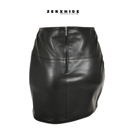 ZERXHIDE Black Leather Fitted Skirt — High-Waisted Leather Pencil Mini ZerxHide