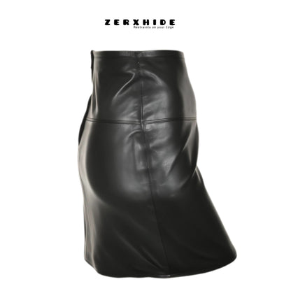 ZERXHIDE Black Leather Fitted Skirt — High-Waisted Leather Pencil Mini ZerxHide