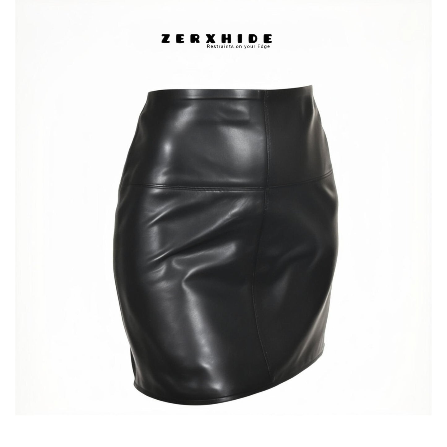 ZERXHIDE Black Leather Fitted Skirt — High-Waisted Leather Pencil Mini ZerxHide