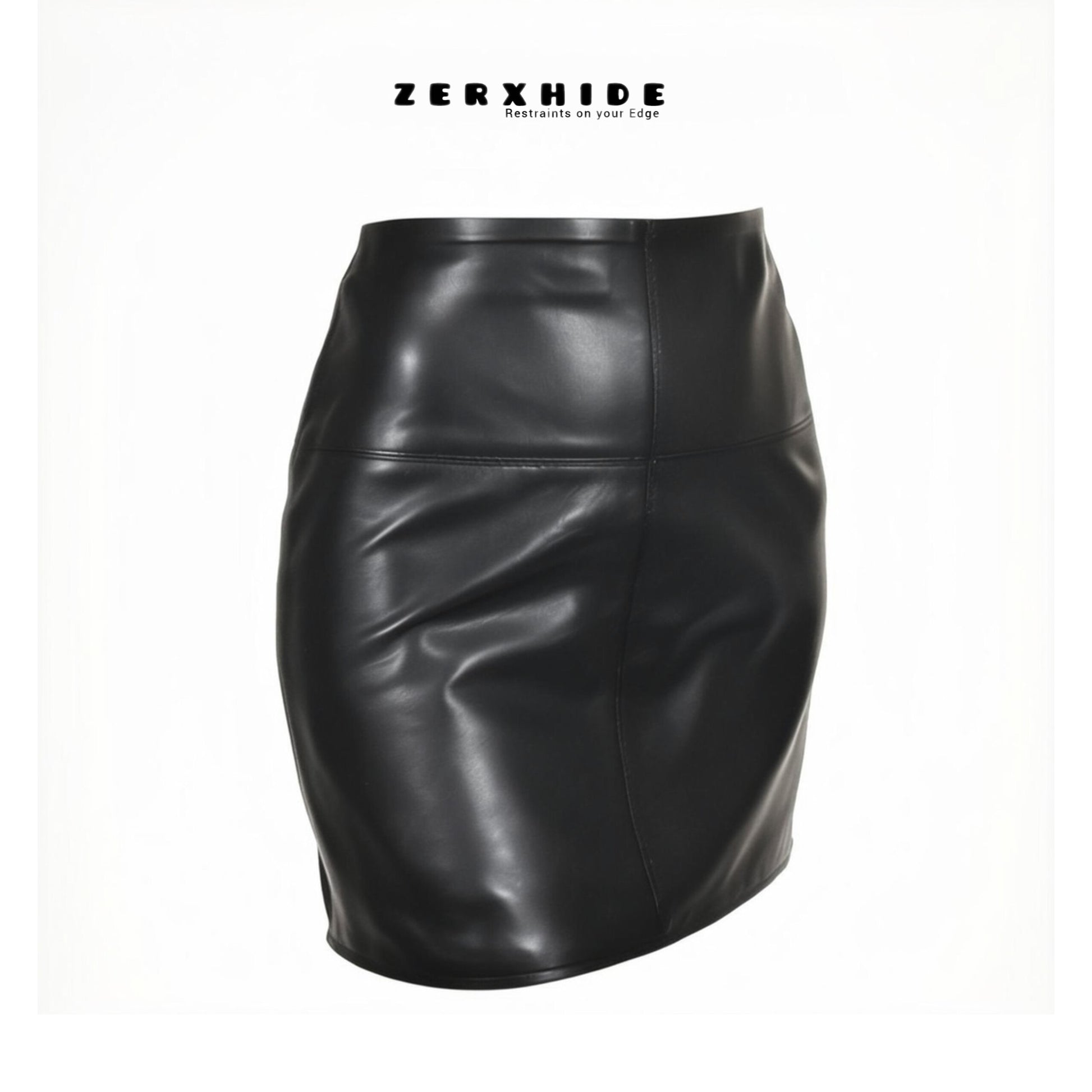 ZERXHIDE Black Leather Fitted Skirt — High-Waisted Leather Pencil Mini ZerxHide