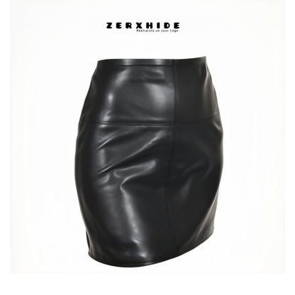ZERXHIDE Black Leather Fitted Skirt — High-Waisted Leather Pencil Mini ZerxHide