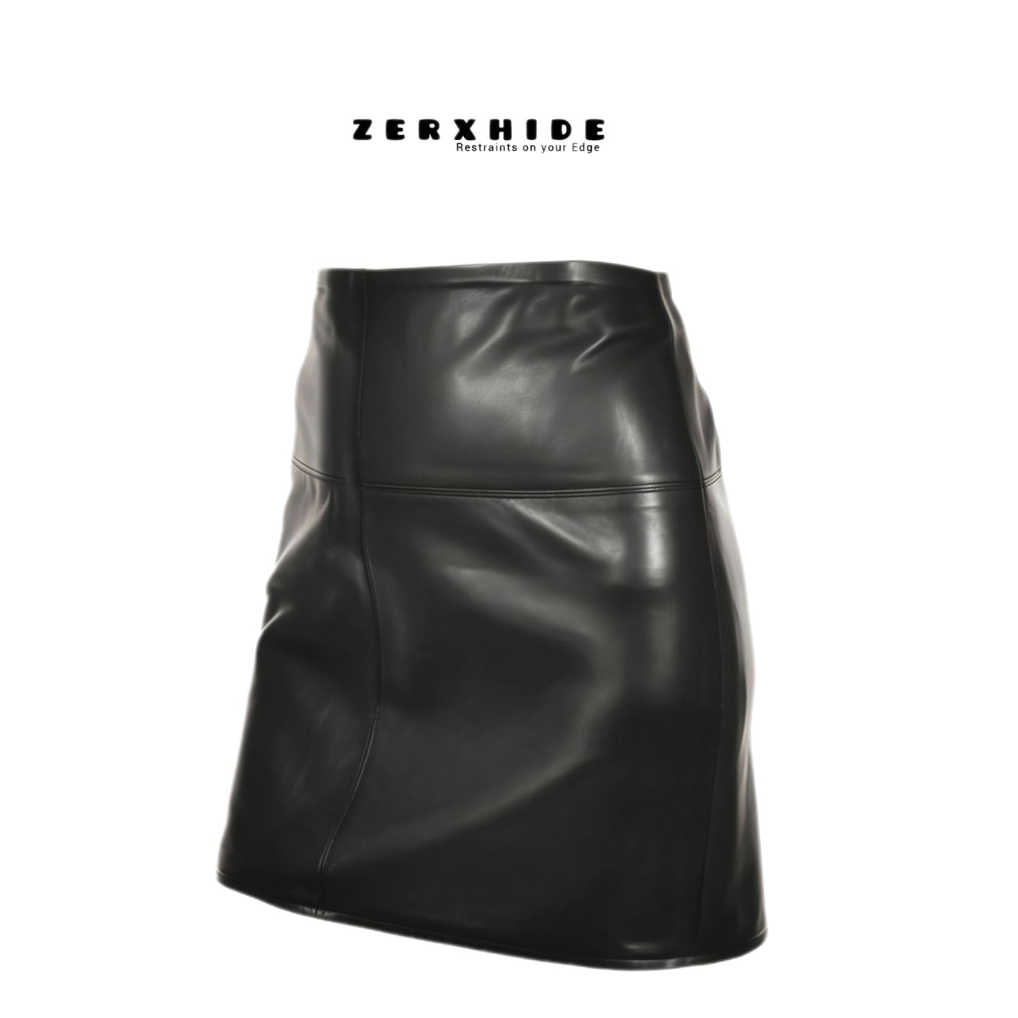ZERXHIDE Black Leather Fitted Skirt — High-Waisted Leather Pencil Mini ZerxHide