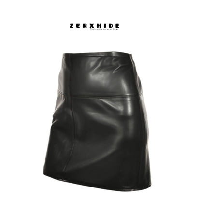 ZERXHIDE Black Leather Fitted Skirt — High-Waisted Leather Pencil Mini ZerxHide