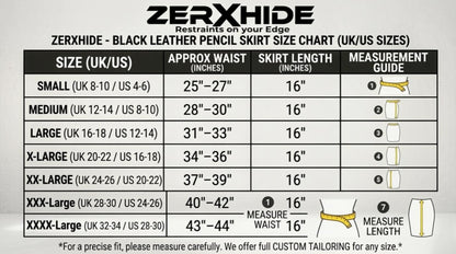 ZERXHIDE Black Leather Fitted Skirt — High-Waisted Leather Pencil Mini ZerxHide