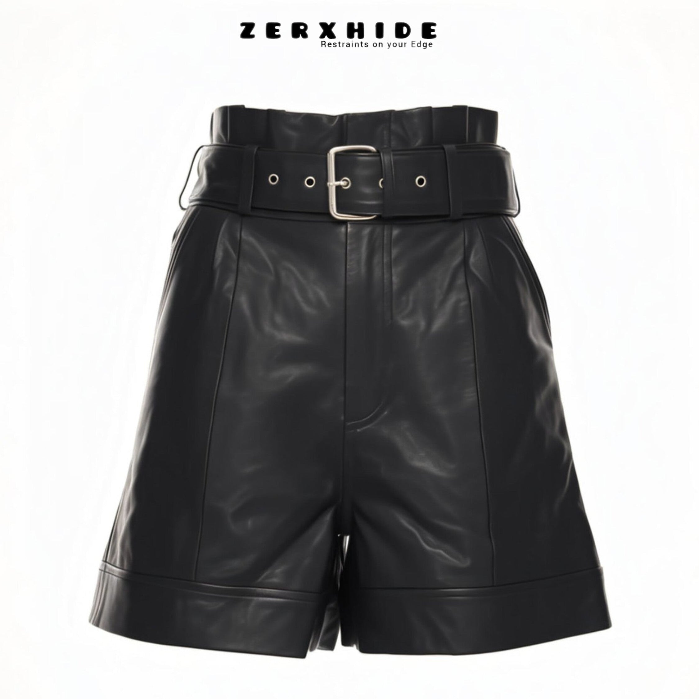 Women's Motorcycle Festival Leather Shorts Dual Zip | ZERXHIDE
